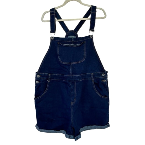 MODCLOTH Blue Dark Wash Bib Overall Jeans Shorts 1X - Picture 1 of 8